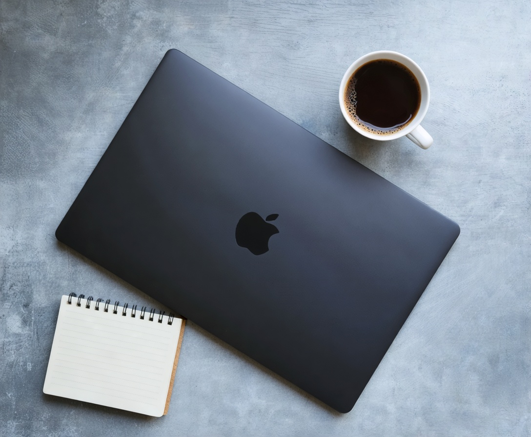 A clean workspace with a laptop and coffee, symbolizing the focused environment required for technical analysis