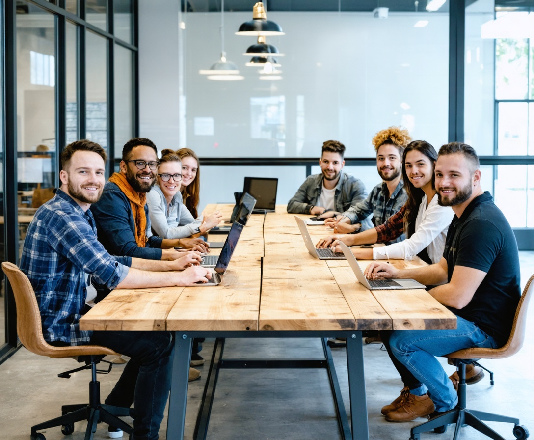 Our diverse team of technical instructors collaborating on curriculum development in our Austin office